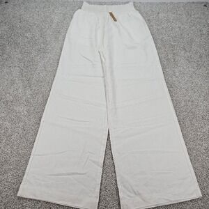 Love Tree Women Cream Linen Blend Wide Leg Smocked Waist Pants 6811PY Large NEW